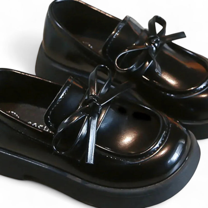 Mocassin Fillette Noir Cuir Vernis