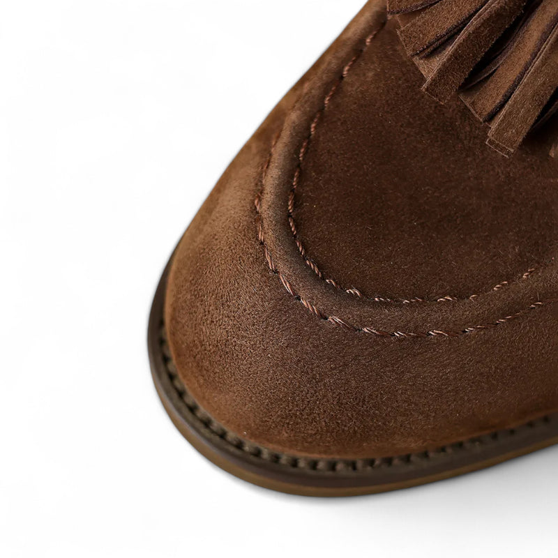 Mocassin En Daim Marron à Talon Pour Femme