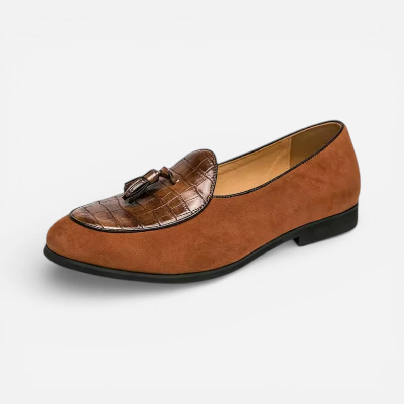 Mocassin Daim Et Cuir Marron à Gland Pour Homme
