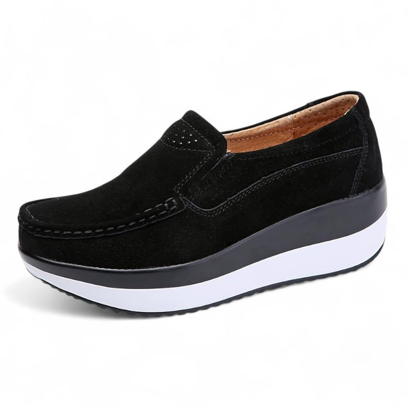 Mocassin Plateforme En Daim Noir Pour Femme