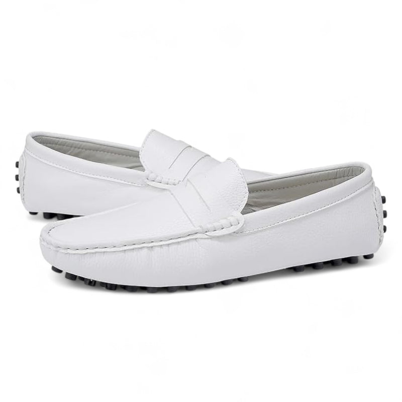 Mocassin Pour Bateau En Cuir Vernis Blanc Homme