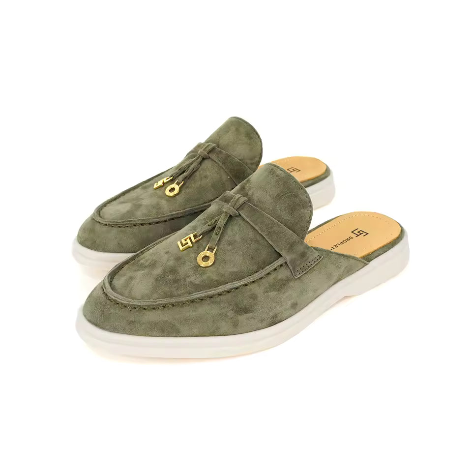 Mocassin Ouvert En Daim Kaki Pour Femme