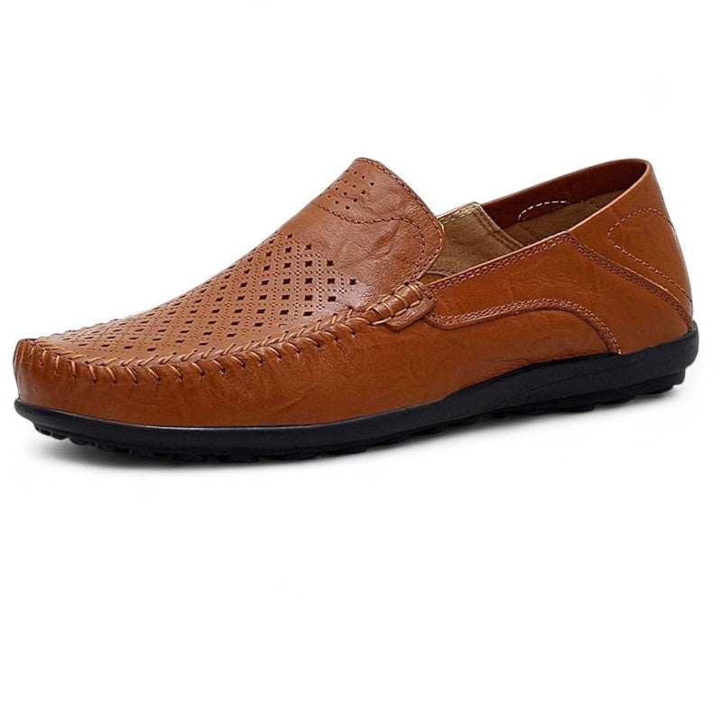 Mocassin En Cuir Respirant Marron Pour Homme