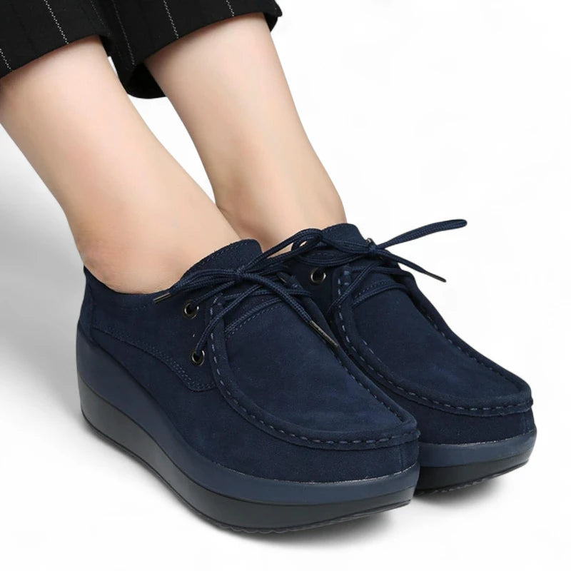 Mocassin En Daim Bleu Marine Platerforme Pour Femme