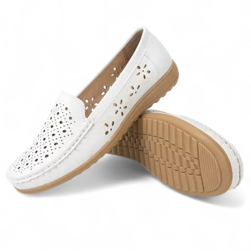 Mocassin Blanc Respirant Compensé Pour Femme