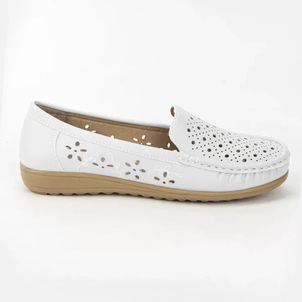 Mocassin Blanc Respirant Compensé Pour Femme