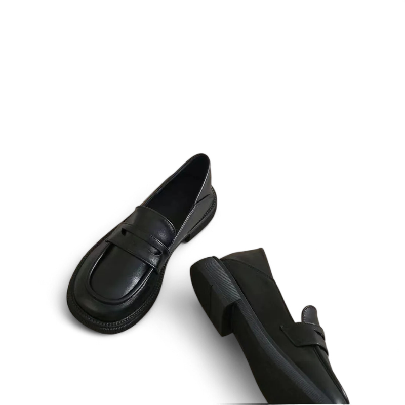 Mocassin En Cuir Vernis Noir Talon Pour Femme