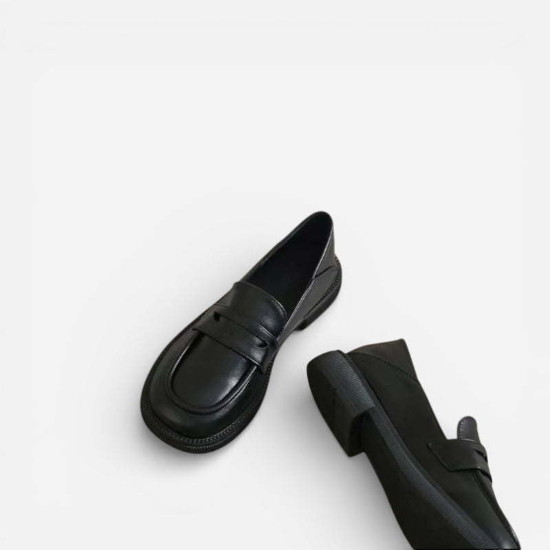 Mocassin En Cuir Vernis Noir Talon Pour Femme