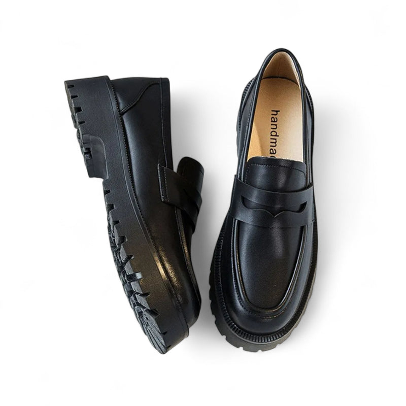 Mocassin Plateforme En Cuir Noir Pour Femme