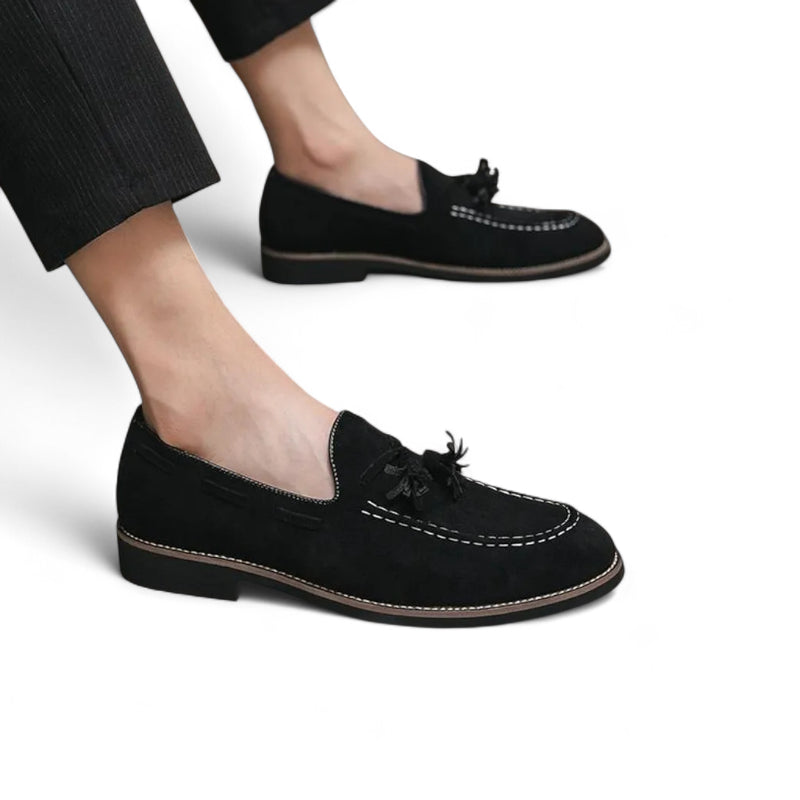 Mocassin Daim Noir Pour Homme Talon Premium