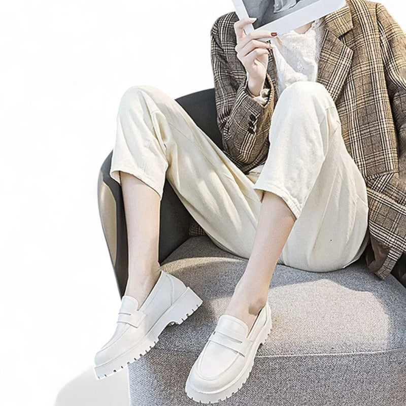 Mocassin Plateforme En Cuir Blanc Pour Femme