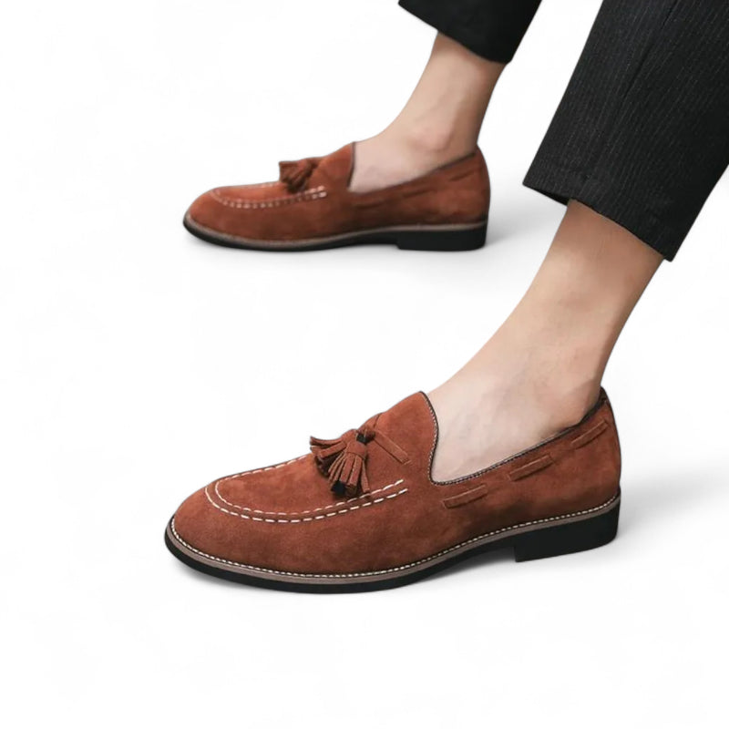 Mocassin En Daim Marron Semelle Noire Homme