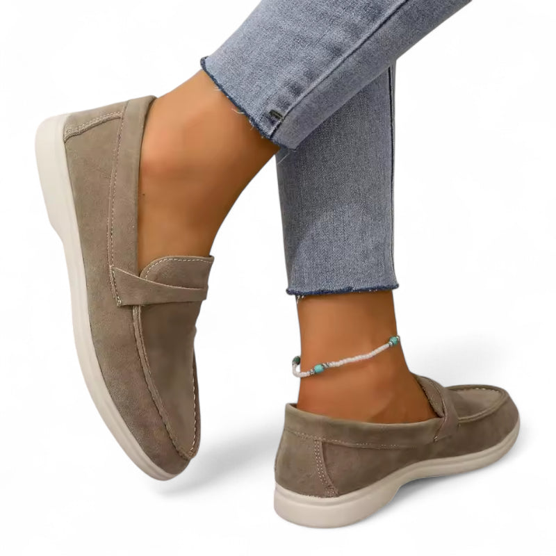 Mocassin En Daim Kaki Pour Femme