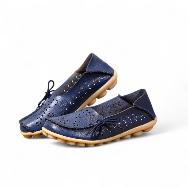 Mocassin Femme Cuir Respirant Motif Bleu Marine