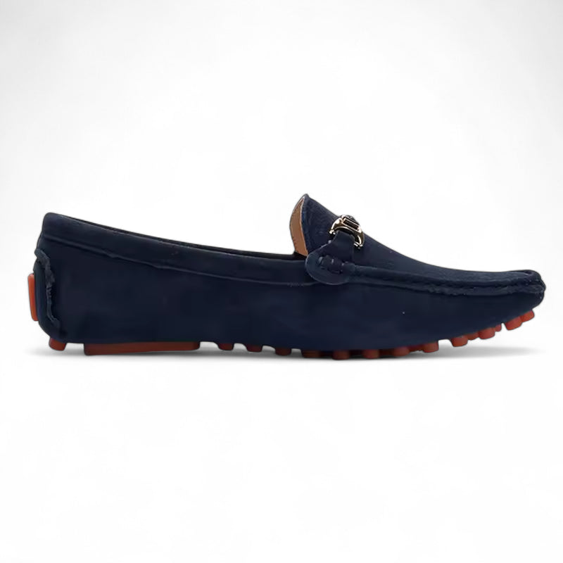 Mocassin En Daim Bleu Marine Avec Broche Pour Homme