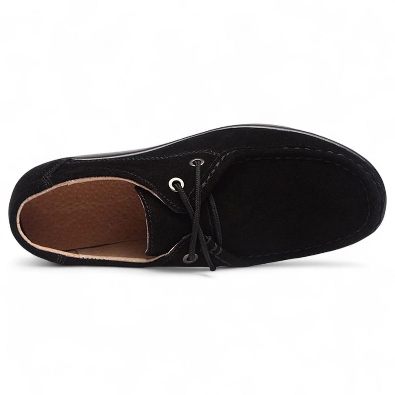 Mocassin En Daim Noir à Lacet Plateforme Pour Femme