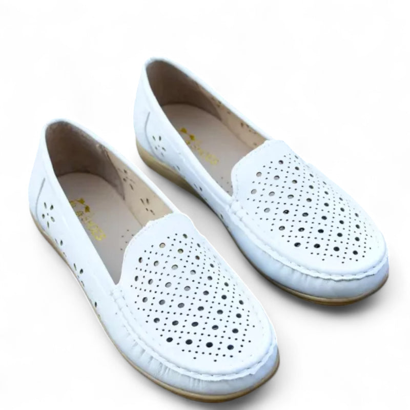 Mocassin Blanc Respirant Compensé Pour Femme