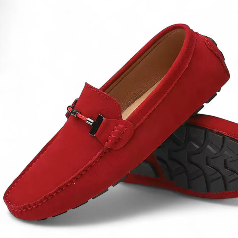 Mocassin En Daim Rouge Avec Chaine Pour Homme