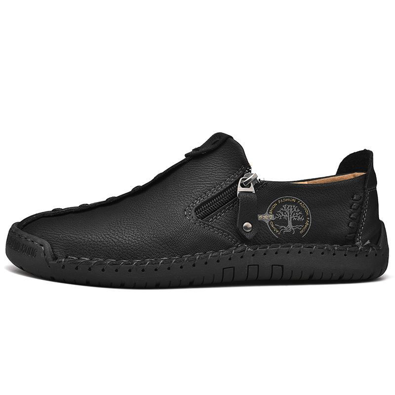 Mocassin En Cuir Noir Avec Fermeture Pour Homme