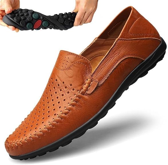 Mocassin En Cuir Respirant Marron Pour Homme