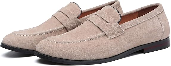 Mocassin En Daim Beige à Talon Pour Homme