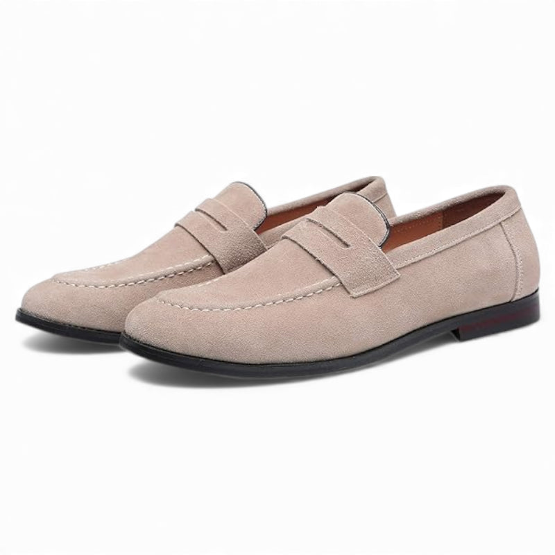 Mocassin En Daim Beige à Talon Pour Homme