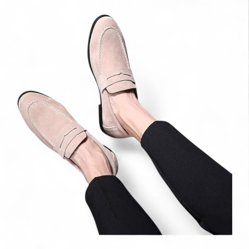 Mocassin En Daim Beige à Talon Pour Homme