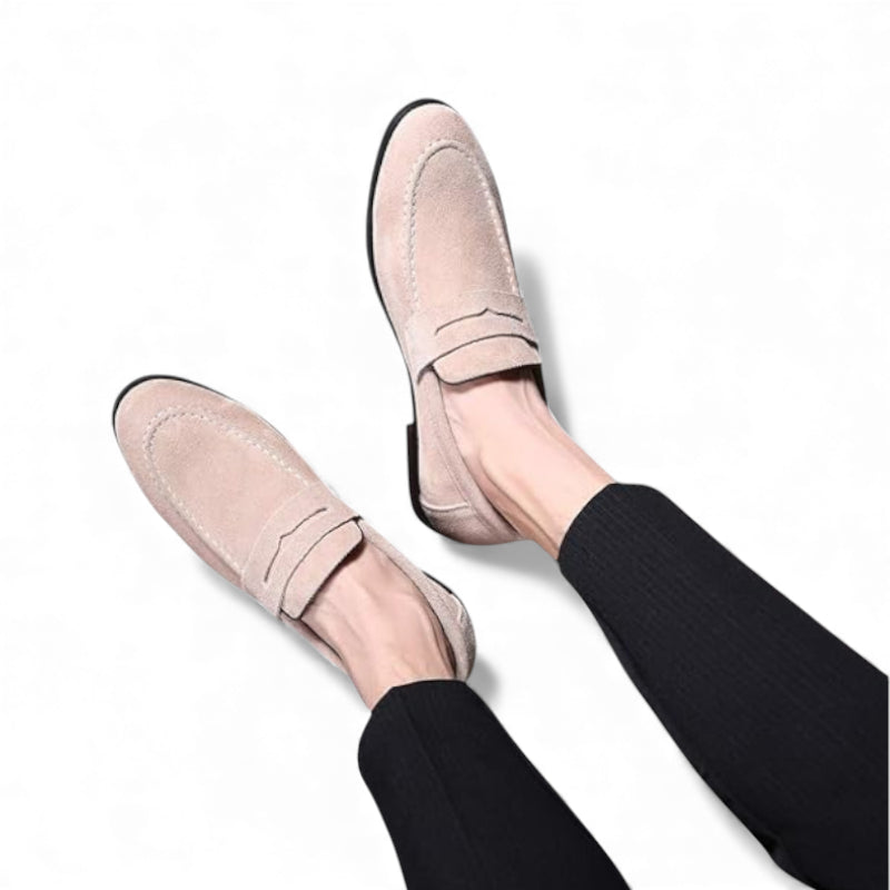 Mocassin En Daim Beige à Talon Pour Homme