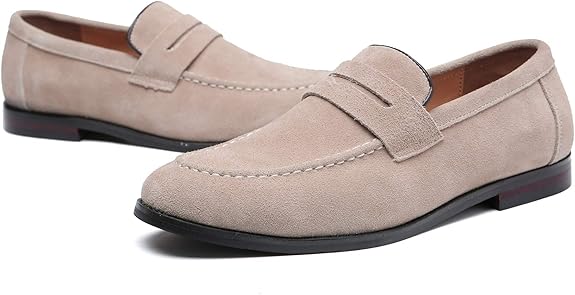 Mocassin En Daim Beige à Talon Pour Homme