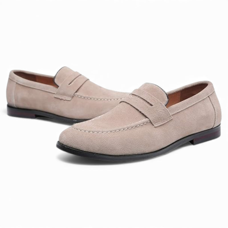 Mocassin En Daim Beige à Talon Pour Homme