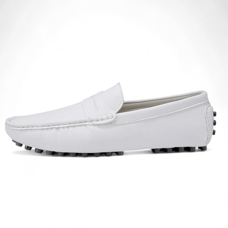 Mocassin Pour Bateau En Cuir Vernis Blanc Homme