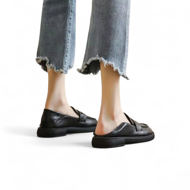 Mocassin En Cuir Vernis Noir Talon Pour Femme