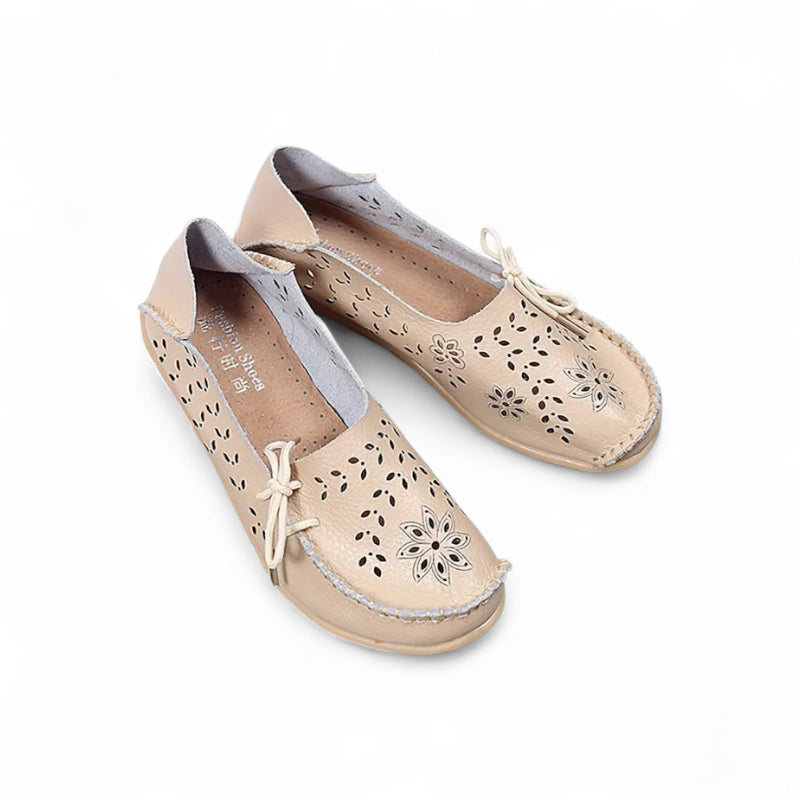 Mocassin Femme Cuir Respirant Motif Beige