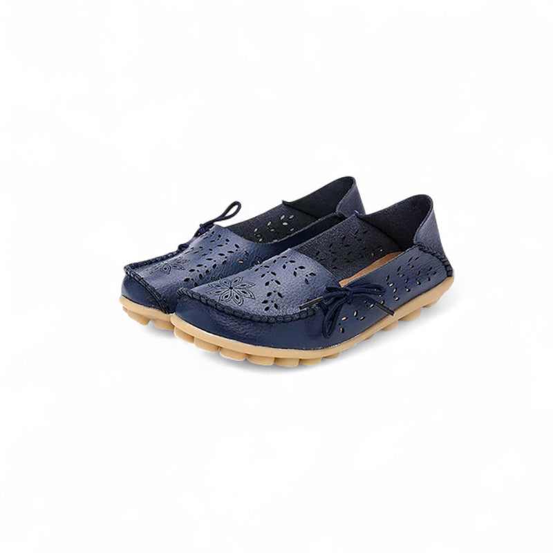 Mocassin Femme Cuir Respirant Motif Bleu Marine