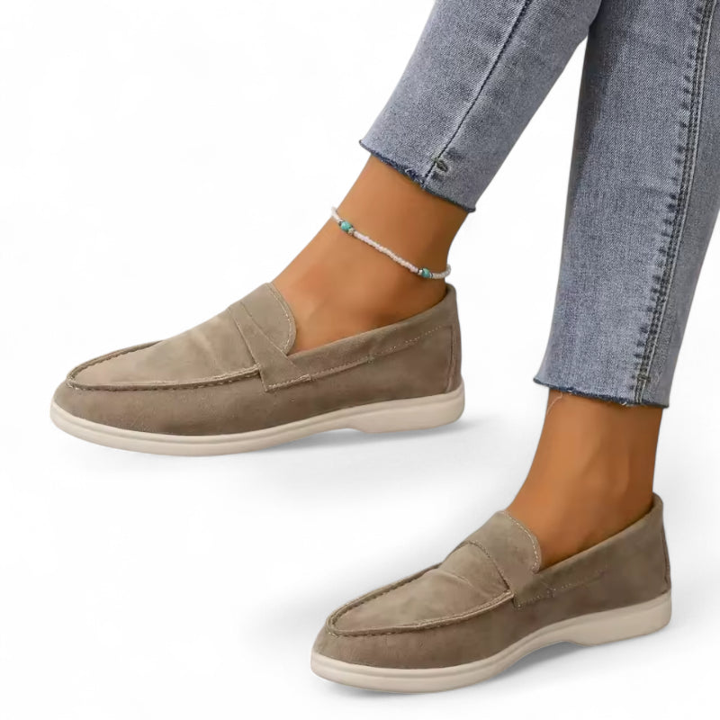 Mocassin En Daim Kaki Pour Femme
