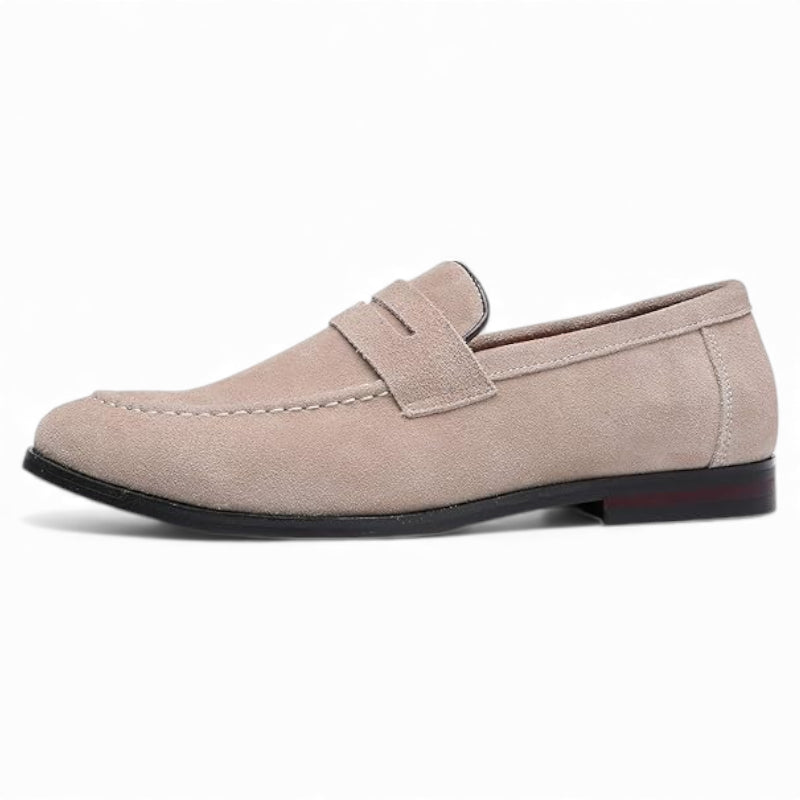Mocassin En Daim Beige à Talon Pour Homme