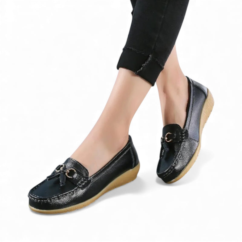 Mocassin Compensé Noir Femme