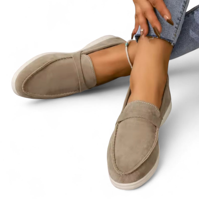 Mocassin En Daim Kaki Pour Femme
