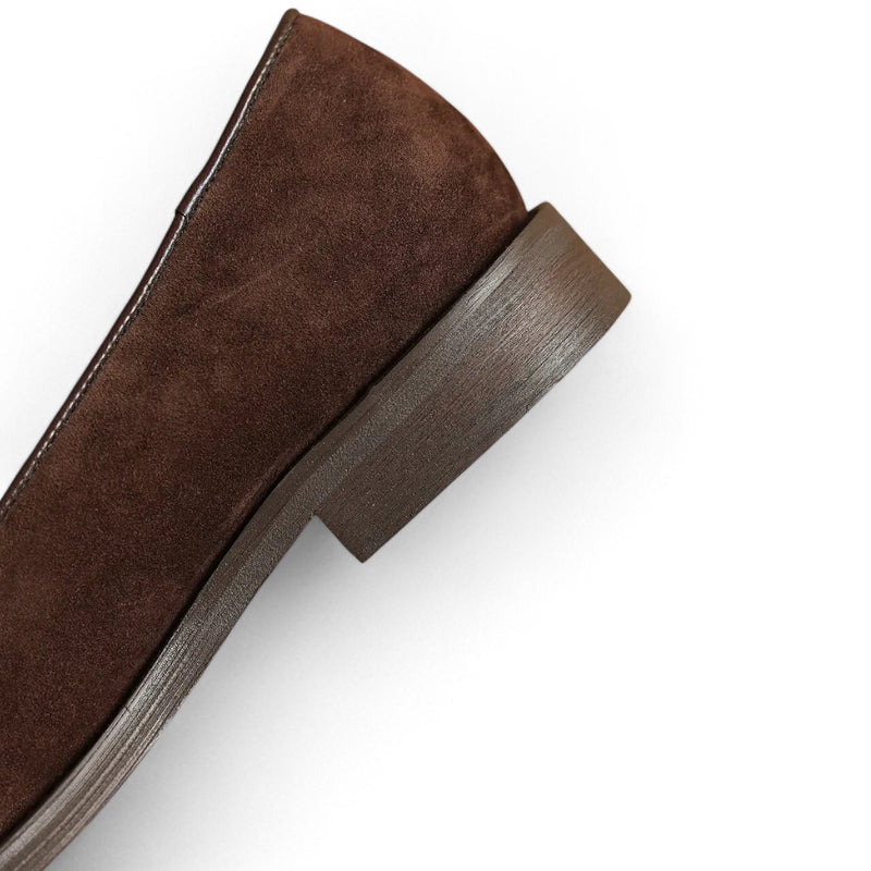 Mocassin En Daim Marron à Talon Pour Femme