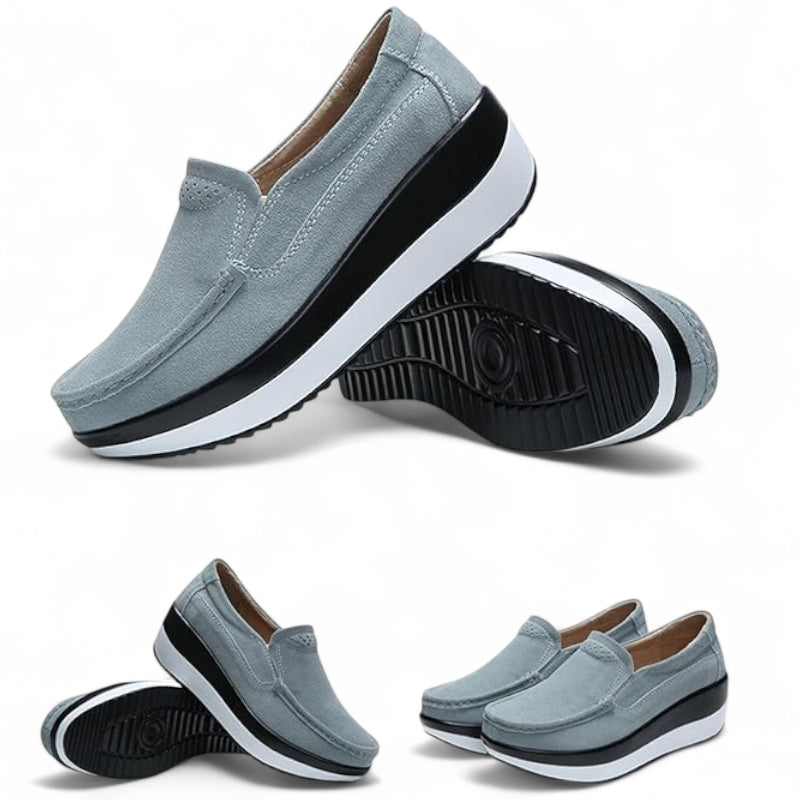 Mocassin En Daim Bleu Clair Plateforme Femme