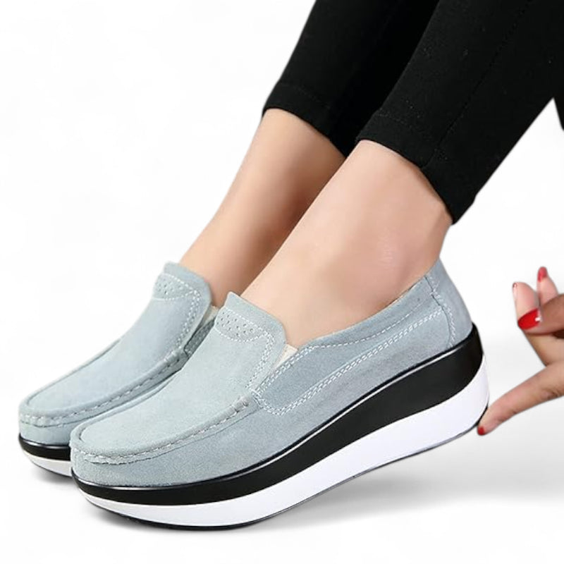 Mocassin En Daim Bleu Clair Plateforme Femme