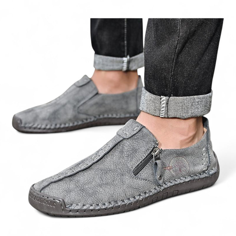 Mocassin En Cuir Gris Avec Fermeture Pour Homme