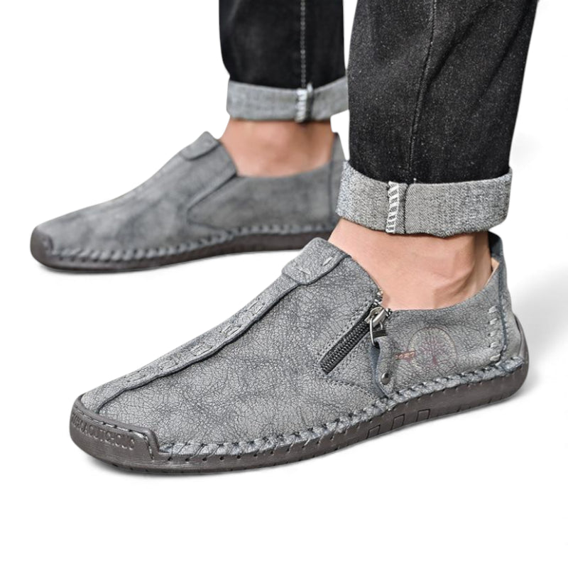 Mocassin En Cuir Gris Avec Fermeture Pour Homme