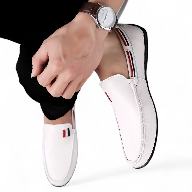 Mocassin Blanc En Cuir Drapeau Français Pour Homme