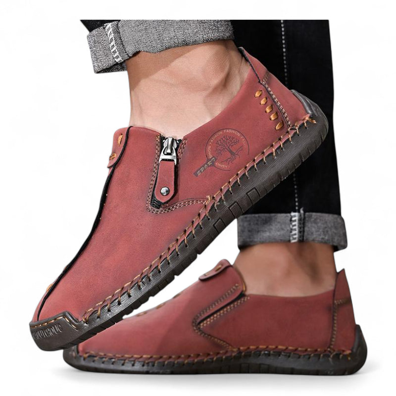 Mocassin En Cuir Bordeaux Avec Fermeture Pour Homme