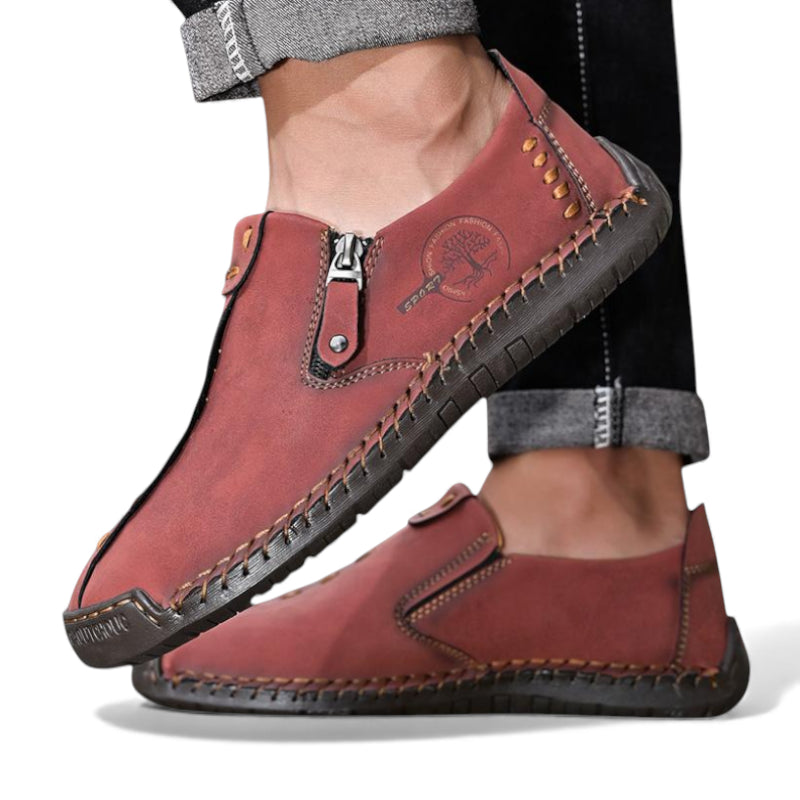 Mocassin En Cuir Bordeaux Avec Fermeture Pour Homme