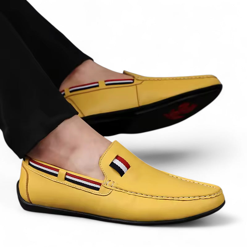 Mocassin Jaune En Cuir Drapeau Français Pour Homme