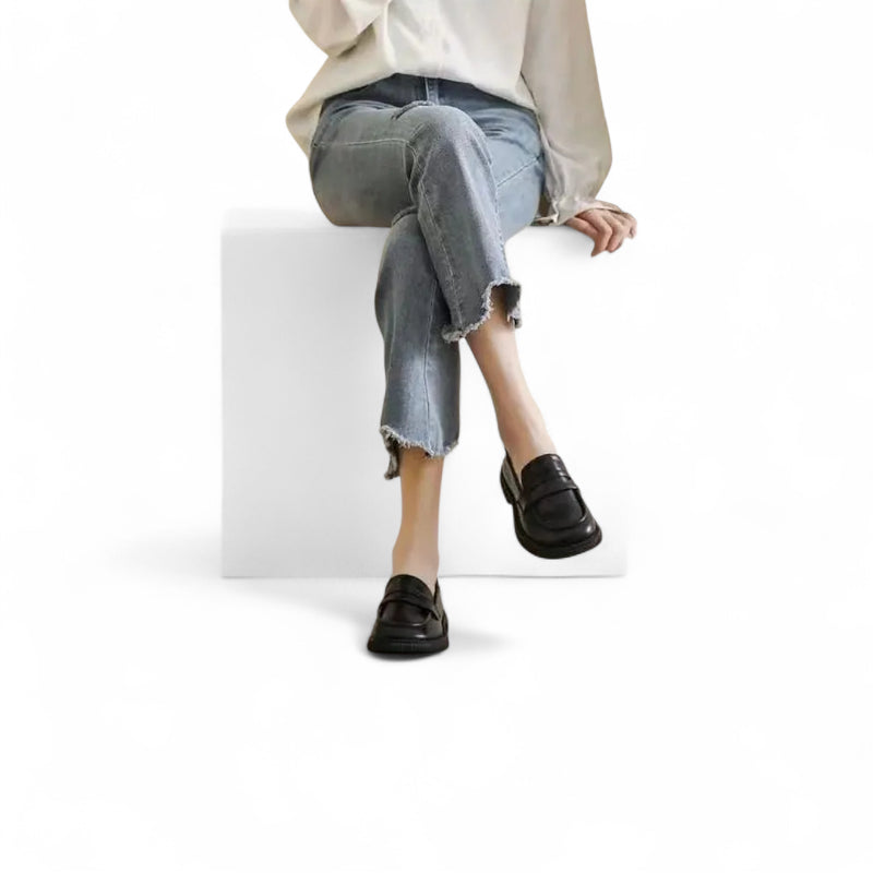 Mocassin En Cuir Vernis Noir Talon Pour Femme