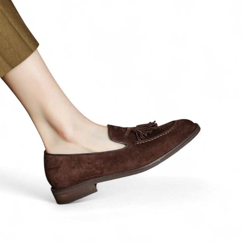 Mocassin En Daim Marron à Talon Pour Femme