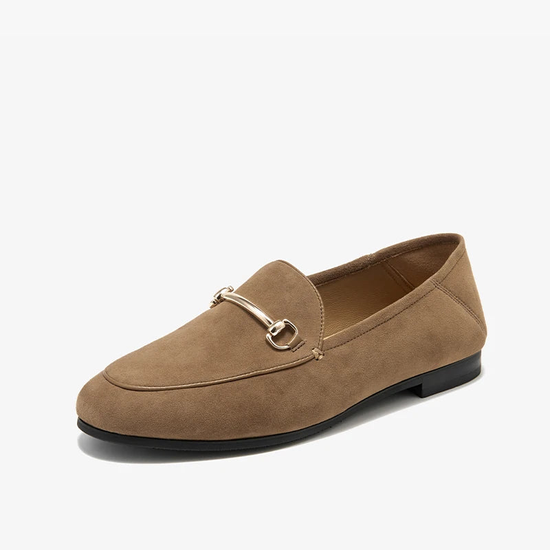 ocassin à Talon En Daim Marron Avec Bijoux Pour Femme